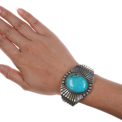 6.5" Ernest Bilagody Navajo silver and turquoise cuff bracelet