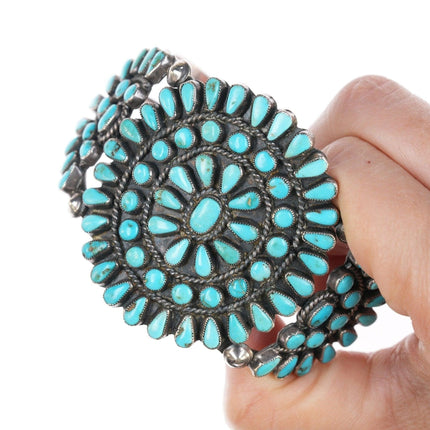 6.75" 40's-50's Silver Zuni turquoise cluster bracelet