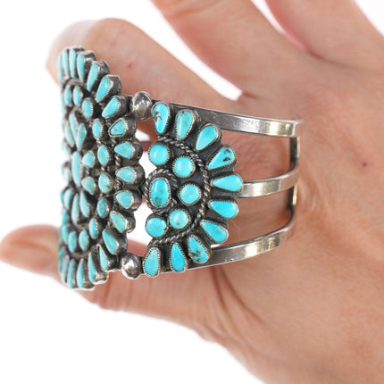 6.75" 40's-50's Silver Zuni turquoise cluster bracelet