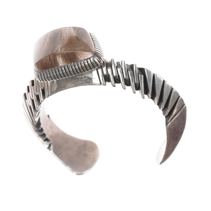 6.25" Isaiah Ortiz San Felipe Modernist silver cuff bracelet rutilated quartz