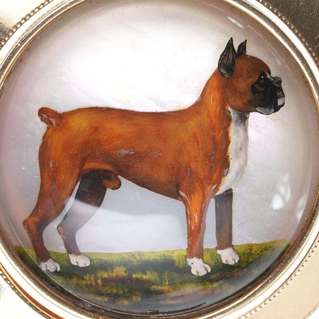 Große antike Essex-Kristall-Boxerhund-Anstecknadel aus 14 Karat Gold