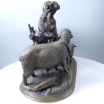 Jules Moigniez (1835-1894) Bronze Merino Ram and Sheep Sculpture