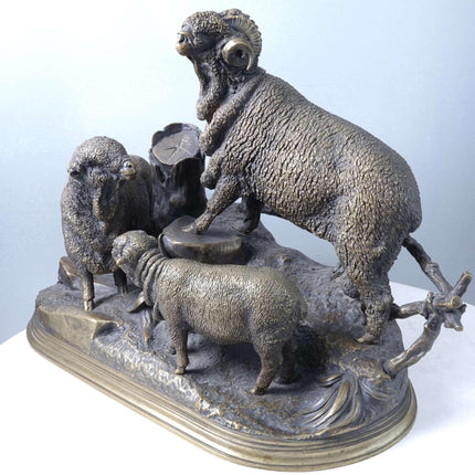 Jules Moigniez (1835-1894) Bronze Merino Ram and Sheep Sculpture