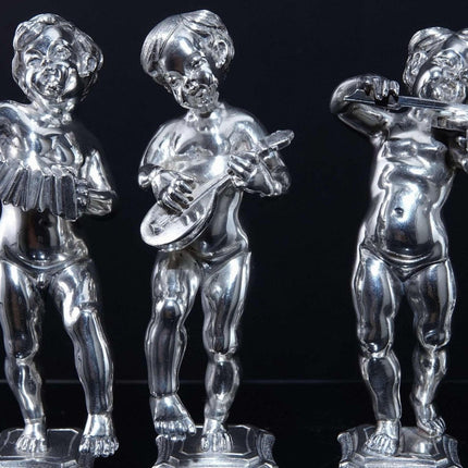 Italian Fassi Arno 800 Silver Allegorical Cherubs Musician Group