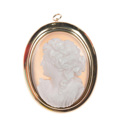 Large Antique 14k Hardstone Cameo Sardonyx Carnelian Brooch