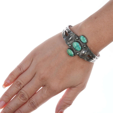 c1940 6.5" Navao Stamped silver and turquoise bracelet