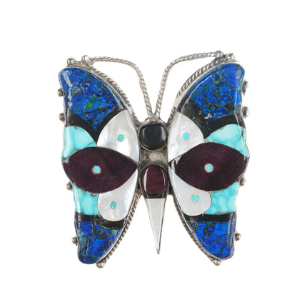 Retro Southwestern Multi-stone inlay sterling butterfly pin