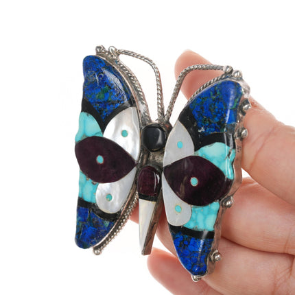 Retro Southwestern Multi-stone inlay sterling butterfly pin