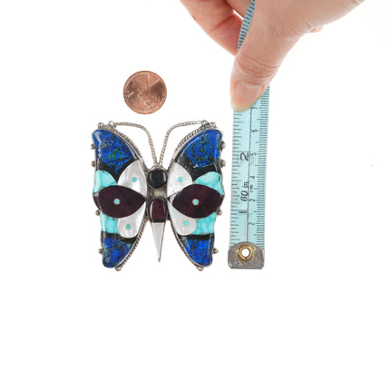 Retro Southwestern Multi-stone inlay sterling butterfly pin