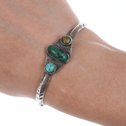 6" 20's-30's Navajo Ingot Silver Whirling log cuff bracelet with turquoise