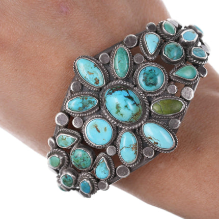 6 7/8" 30's-40's Navajo Silver Turquoise cluster bracelet