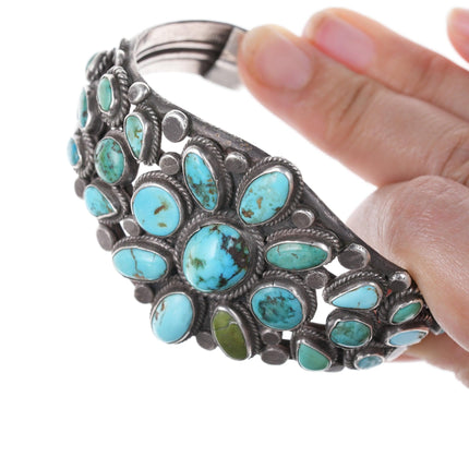 6 7/8" 30's-40's Navajo Silver Turquoise cluster bracelet