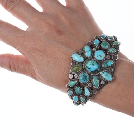 6 7/8" 30's-40's Navajo Silver Turquoise cluster bracelet