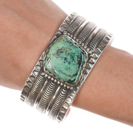 7 3/8" Wayne Aguilar Santo Domingo Silver and turquoise cuff bracelet