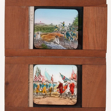 c1890 Wood Glass Magic Lantern Slides Surrender of Cornwallis and Battle of Benn