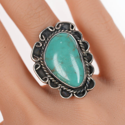 sz7 Large Vintage Native American silver and turquoise ring