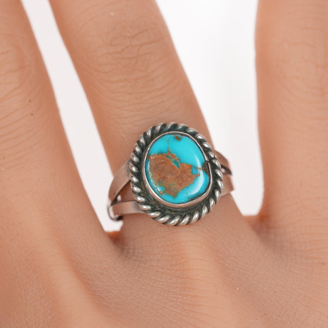 sz6.75 Vintage navajo silver and turquoise ring with rope edge