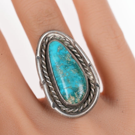 sz7 Vintage Navajo long silver and turquoise ring