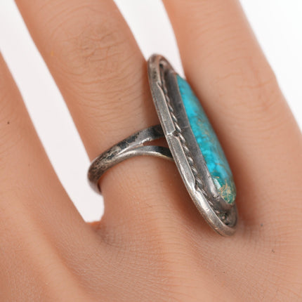 sz7 Vintage Navajo long silver and turquoise ring