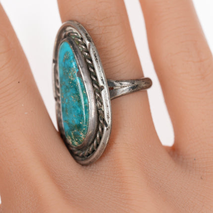 sz7 Vintage Navajo long silver and turquoise ring