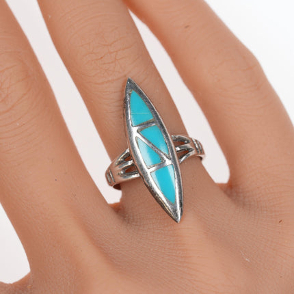 sz8 vintage Zuni silver turquoise channel inlay pointy ring