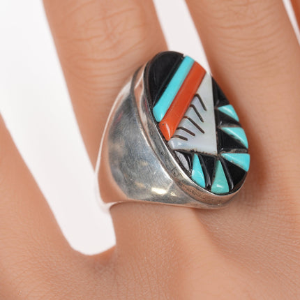 sz11 Vintage Zuni Silver Cobblestone inlay ring