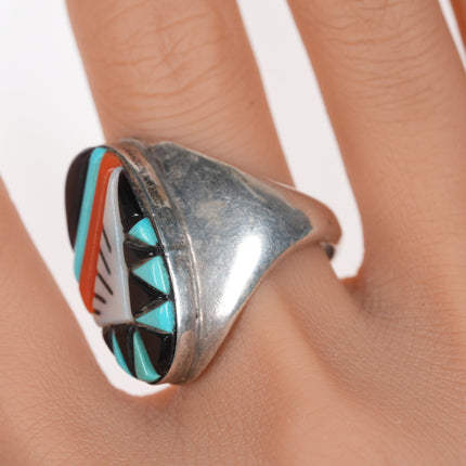 sz11 Vintage Zuni Silver Cobblestone inlay ring