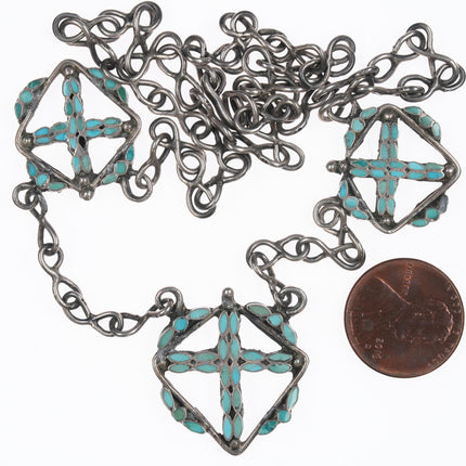 Zuni Dishta silver flush inlay turquoise necklace