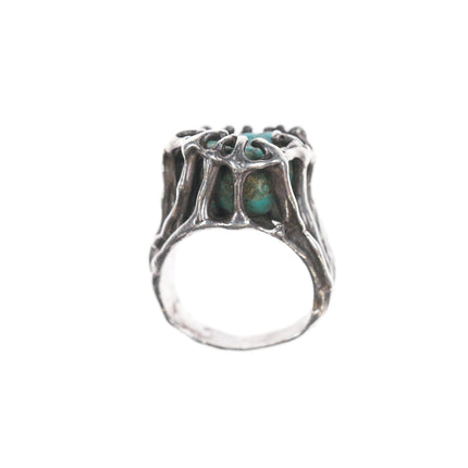 sz7 Vintage Southwestern Sterling Brutalist turquoise ring