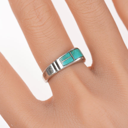 sz7.75 Vintage Zuni silver pointy turquoise channel inlay ring