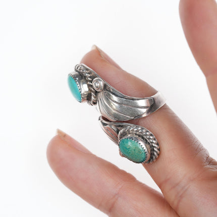 sz8.5 Adjustable Vintage Native American silver ring with two turquoise