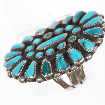 sz8 1930's Zuni turquoise cluster silver ring