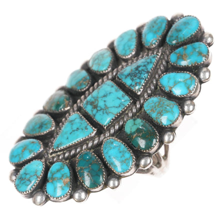 sz9.5 40's-50's Ondelacy Zuni high grade turquoise cluster ring