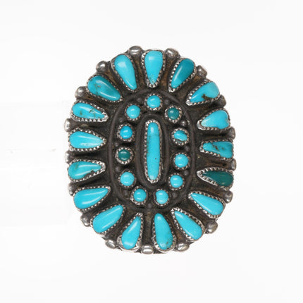 sz8 1930's Zuni turquoise cluster silver ring