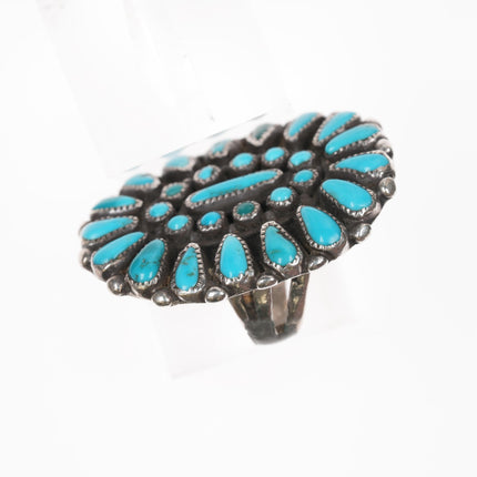 sz8 1930's Zuni turquoise cluster silver ring