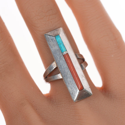 Sz6 Vintage Zuni silver channel inlay ring