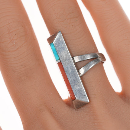 Sz6 Vintage Zuni silver channel inlay ring