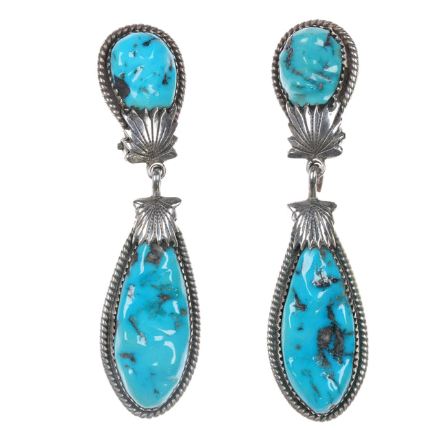 Robert and Bernice Leekya Zuni Sterling carved  turquoise dangle clip on earrings