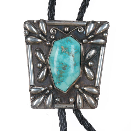 1970's Native American Sterling high grade turquoise bolo tie