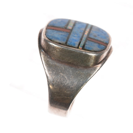 sz11.75 AT Native American sterling coral, denim lapis, opal ring