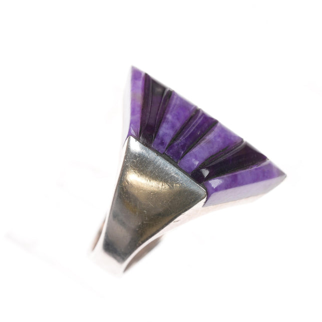 sz7 Vintage Sugilite/Charoite cobblestone sterling ring