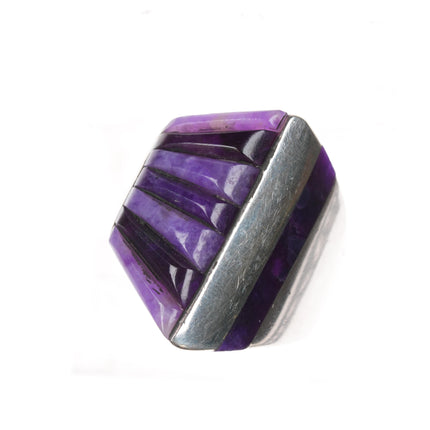 sz7 Vintage Sugilite/Charoite cobblestone sterling ring