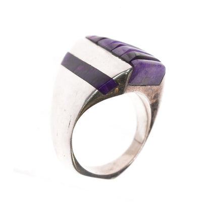 sz7 Vintage Sugilite/Charoite cobblestone sterling ring