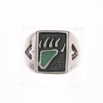 sz11.5 Vintage Native American silver/turquoise bear paw ring