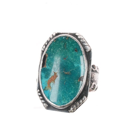 sz6.25 Wolf Robe Hunt Acoma silver tufa cast band ring with turquoise