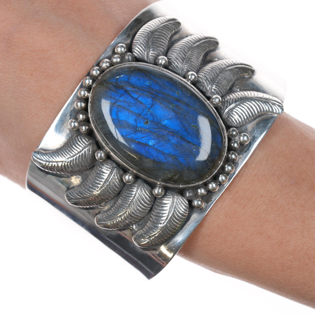 7 3/8" Southwestern Style sterling labradorite cuff bracelet