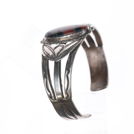 6.75" 1940's Native American silver petrified wood cuff bracelet