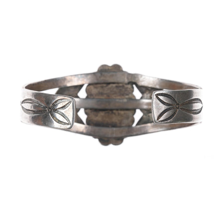 6.75" 1940's Native American silver petrified wood cuff bracelet