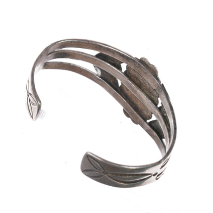 6.75" 1940's Native American silver petrified wood cuff bracelet