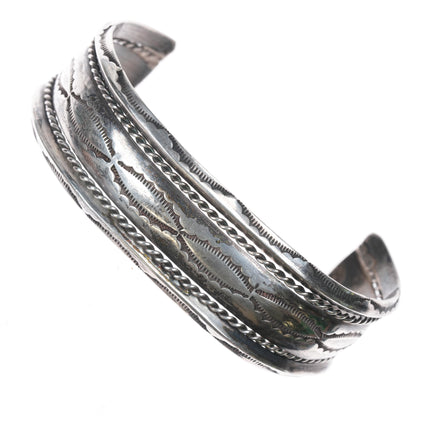 6.75" Vintage Navajo 3 band twisted wire stamped silver cuff bracelet